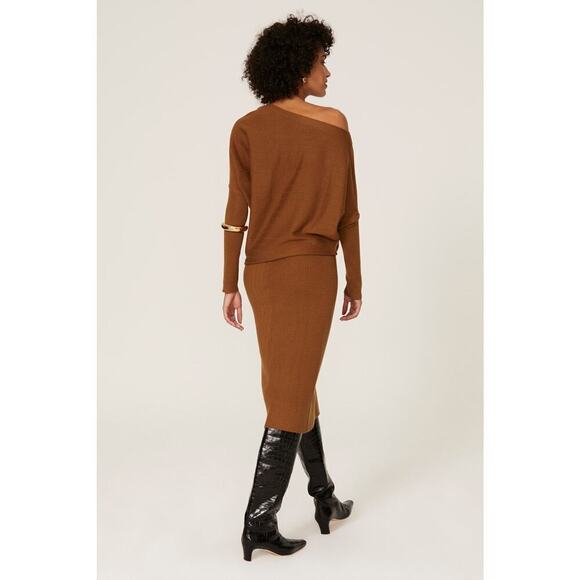 Victor Alfaro Sweater Dress Asymmetrical Long Sleeve Brown M - Picture 3 of 11